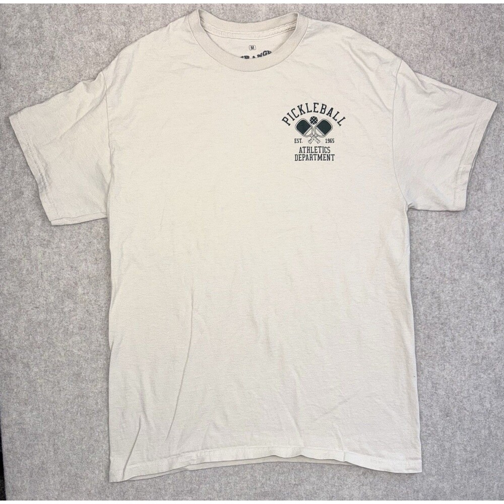 Pickleball Men’s Graphic Tshirt Tan Green Graphic Size M Strange Daze